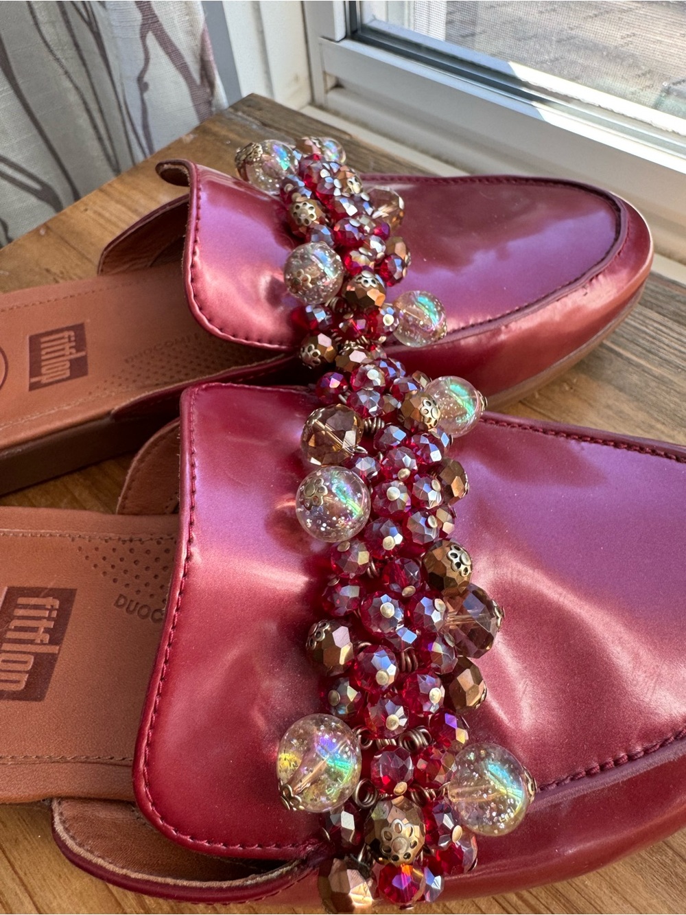 FitFlop Serene Deco Fire Red Patent Leather Embellished Mules Women’s 7.5 - Picture 4 of 7